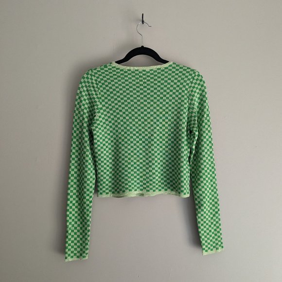 Mango Green Checkered Cropped Knit Sweater - Picture 5 of 6
